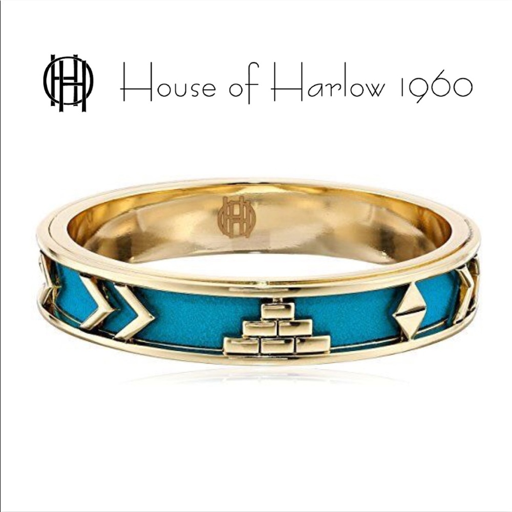 14K Gold House of Harlow 1960 Aztec Suede Bangle